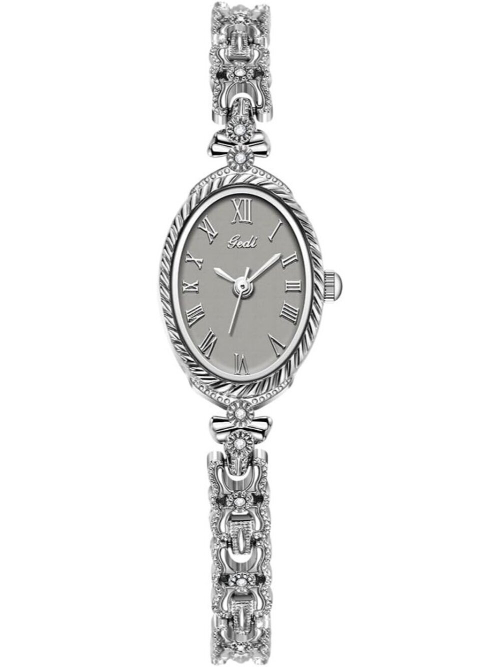 Women's Silver Grey Analog Quartz Alloy Steel Oval Roman Numeral Bracelet Watch - Picture 1 of 6